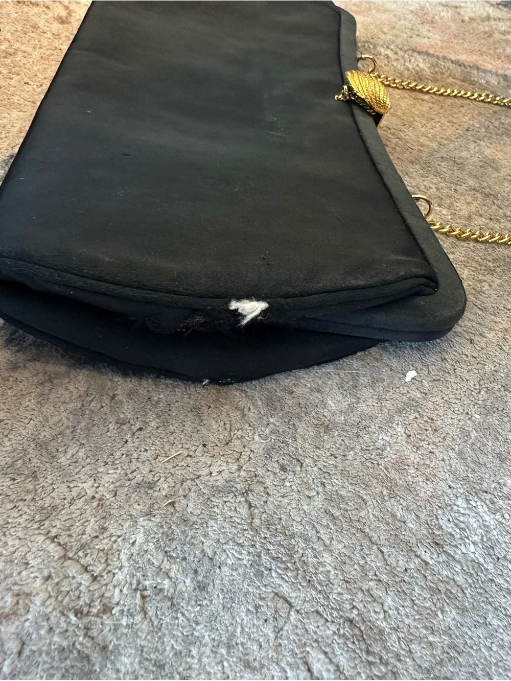 Black Evening Clutch with Gold Chain and Beaded Clasp
